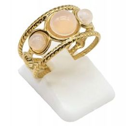 Anillo Acero Inox. triple CUARZO ROSA